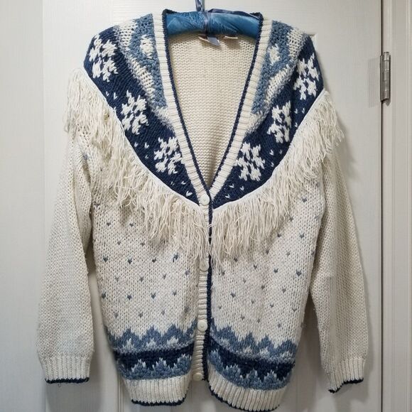 Vintage Huntington Ridge 80s Western Fringed Cardigan Sweater size m Rare Find - Picture 1 of 12